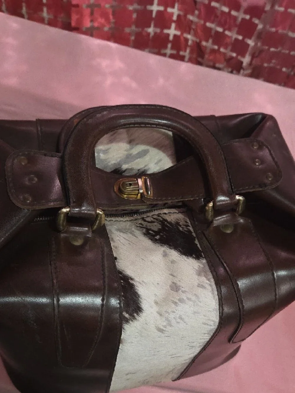 Brown Leather & Cream Haircalf Tote Bag Handmade